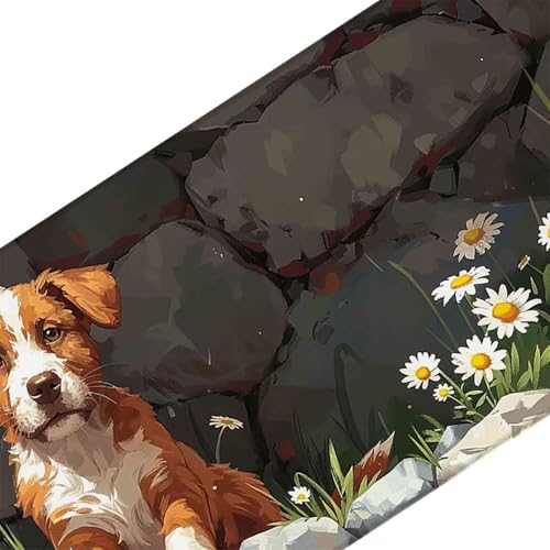 Mauspad 1200 x 600 Hund Mauspad Blume Schreibtischunterlage mit Genähten Kanten Rutschfester Mousepad XXL, Tischunterlage Schreibtisch für PC, Maus und Tastatur, Home Office, Gaming Zubehör g5885 Bild 3