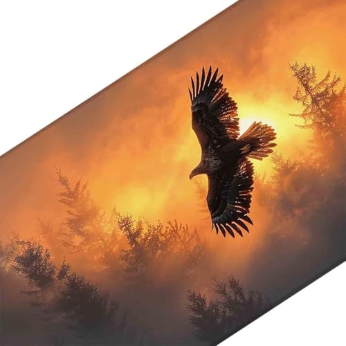 Mauspad 1200 x 600 Orange Farbe Mauspad Vogel Schreibtischunterlage mit Genähten Kanten Rutschfester Mousepad XXL, Tischunterlage Schreibtisch für Maus, Tastatur, Home Office, Gaming Zubehör c6081 Bild 3