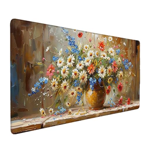 Mauspad 1000 x 500 Farbe Mauspad Blume Schreibtischunterlage mit Genähten Kanten Rutschfester Mousepad XXL, Tischunterlage Schreibtisch für PC, Maus und Tastatur, Home Office, Gaming Zubehör l6003 Bild 1