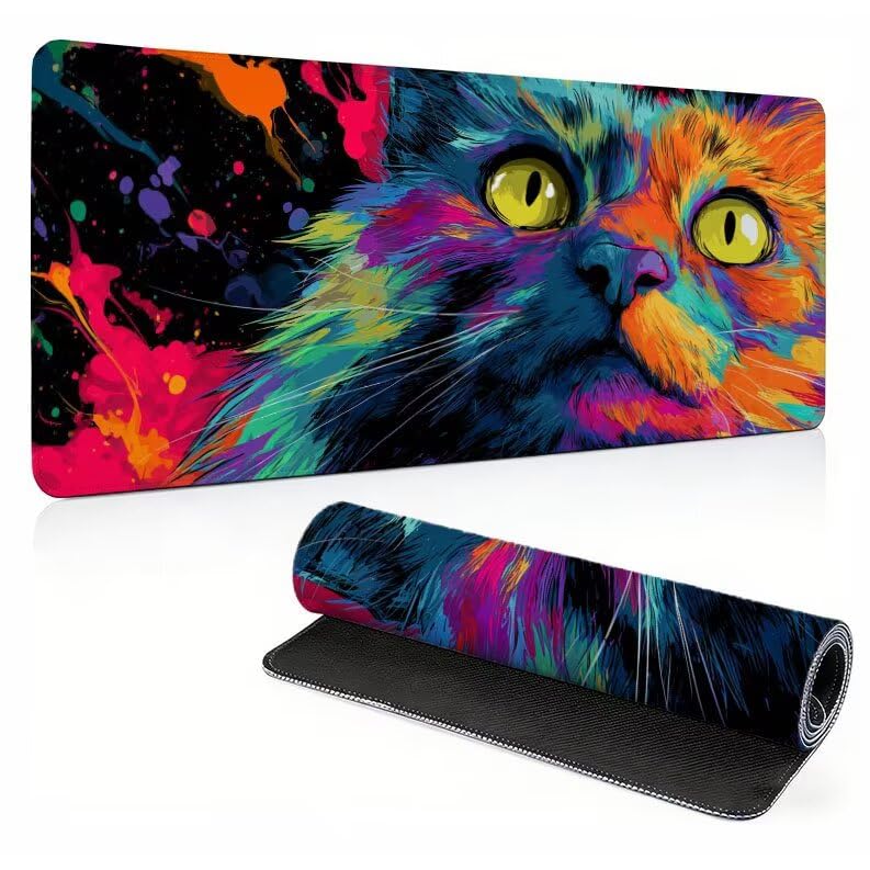 Gaming Mauspad XXL, Mousepad 1200 x 600 x 4 mm, Farbe Katze-3 Maus pad, Vernähte Kanten WassXerdicht Anti-Rutsch Verbessert Präzision und Geschwindigkei,Großer Erweiterter Schreibtisch Schutz 0A0-34 Bild 1