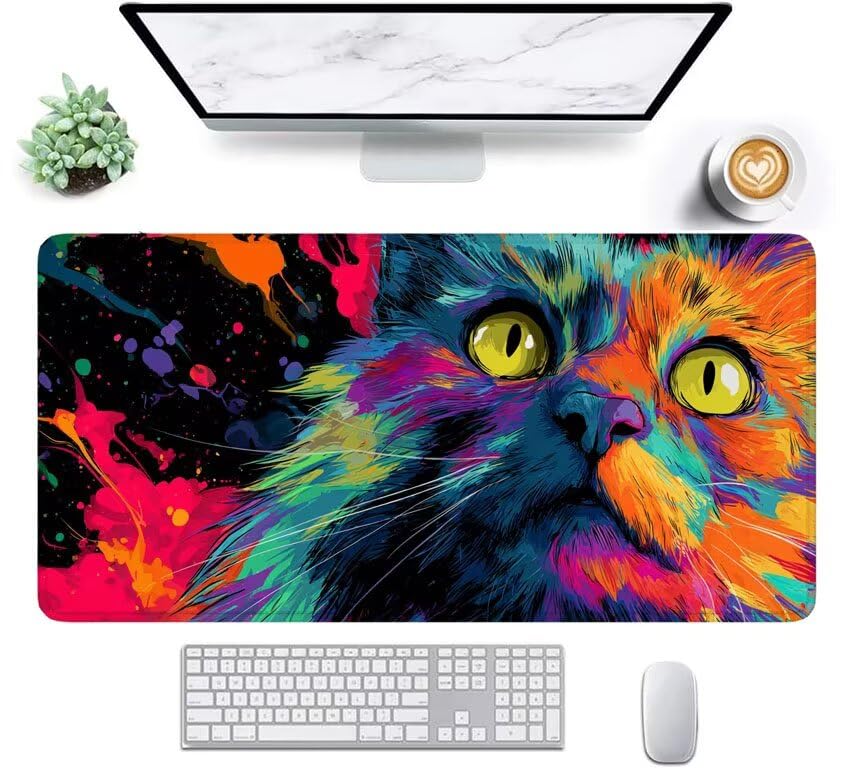 Gaming Mauspad XXL, Mousepad 1200 x 600 x 4 mm, Farbe Katze-3 Maus pad, Vernähte Kanten WassXerdicht Anti-Rutsch Verbessert Präzision und Geschwindigkei,Großer Erweiterter Schreibtisch Schutz 0A0-34 Bild 2