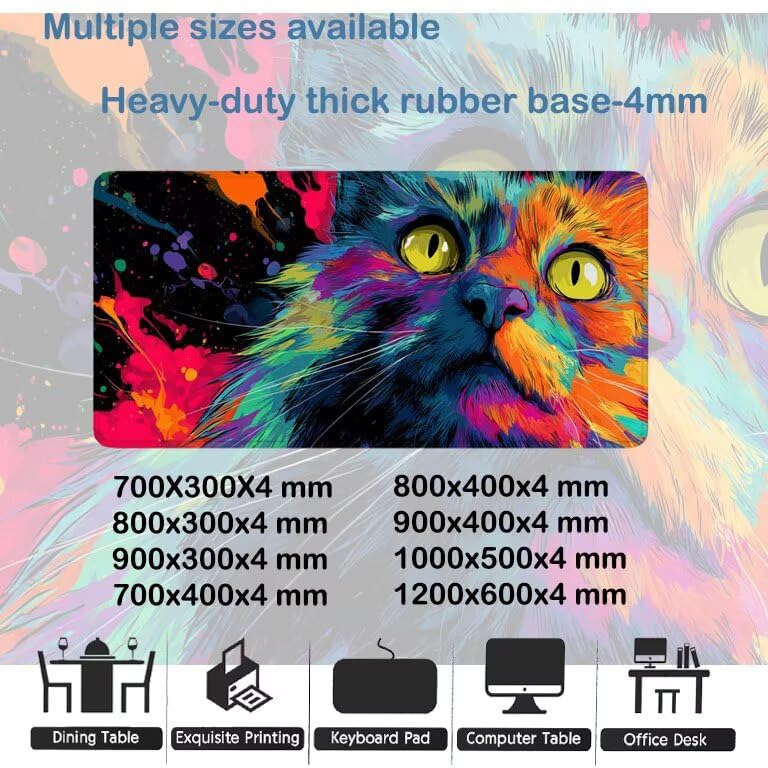 Gaming Mauspad XXL, Mousepad 1200 x 600 x 4 mm, Farbe Katze-3 Maus pad, Vernähte Kanten WassXerdicht Anti-Rutsch Verbessert Präzision und Geschwindigkei,Großer Erweiterter Schreibtisch Schutz 0A0-34 Bild 4