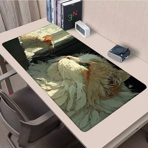 Mauspad XXL 1000 x 500 x 3 mm, Gaming Mauspad Katze Mousepad Maus Schreibtischunterlage mit Genähten Kanten, Rutschfeste Gummibasis Mouse Pad WassXerdicht Gaming Accessories für Home Office -lsy2603K2 Bild 4