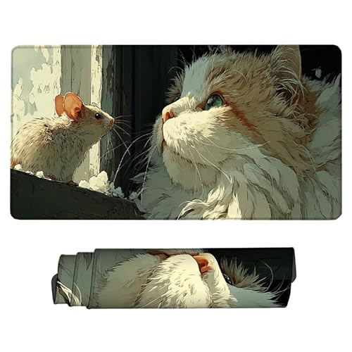 Gaming Mauspad XXL 1200 x 600 x 3 mm, Mauspad Katze Mousepad Maus Schreibtischunterlage mit Genähten Kanten Fransenfreie, WassXerdicht Gaming Mousepad für PC, Laptop, Geschenke für Frauen -lsy2603CR Bild 2