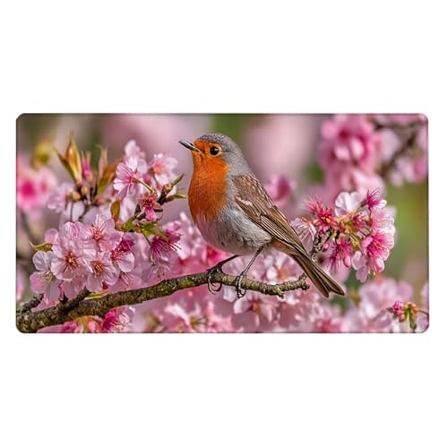 Gaming Mauspad, 100x200cmx3mm GroßEs Mousepad,wasserdichte Gewebe, Rutschfester Gummiunterseite, BüRobedarf, Verbesserte PräZision Und Geschwindigkeit, Pfirsichblumen Vogel JX2B-655 Bild 2