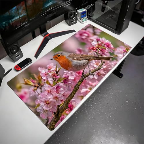 Gaming Mauspad, 100x200cmx3mm GroßEs Mousepad,wasserdichte Gewebe, Rutschfester Gummiunterseite, BüRobedarf, Verbesserte PräZision Und Geschwindigkeit, Pfirsichblumen Vogel JX2B-655 Bild 3