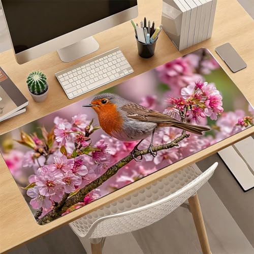 Gaming Mauspad, 100x200cmx3mm GroßEs Mousepad,wasserdichte Gewebe, Rutschfester Gummiunterseite, BüRobedarf, Verbesserte PräZision Und Geschwindigkeit, Pfirsichblumen Vogel JX2B-655 Bild 4