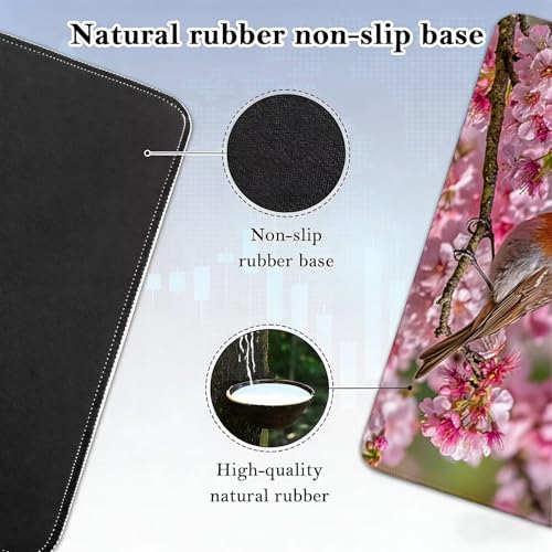 Gaming Mauspad, 100x200cmx3mm GroßEs Mousepad,wasserdichte Gewebe, Rutschfester Gummiunterseite, BüRobedarf, Verbesserte PräZision Und Geschwindigkeit, Pfirsichblumen Vogel JX2B-655 Bild 5