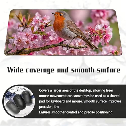 Gaming Mauspad, 100x200cmx3mm GroßEs Mousepad,wasserdichte Gewebe, Rutschfester Gummiunterseite, BüRobedarf, Verbesserte PräZision Und Geschwindigkeit, Pfirsichblumen Vogel JX2B-655 Bild 6