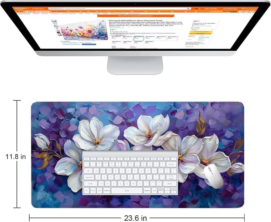Schreibtischunterlage Lila Mauspad XXL 100x50cm Mousepad Lilie Gaming Mauspad mit Nicht rutschender Unterlage, Vernähte Kanten WassXerdicht Anti-Rutsch Maus Pad für Laptop, Office Geschenke F0-1169 Bild 2