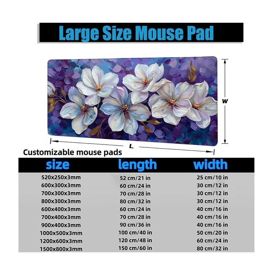 Schreibtischunterlage Lila Mauspad XXL 100x50cm Mousepad Lilie Gaming Mauspad mit Nicht rutschender Unterlage, Vernähte Kanten WassXerdicht Anti-Rutsch Maus Pad für Laptop, Office Geschenke F0-1169 Bild 6