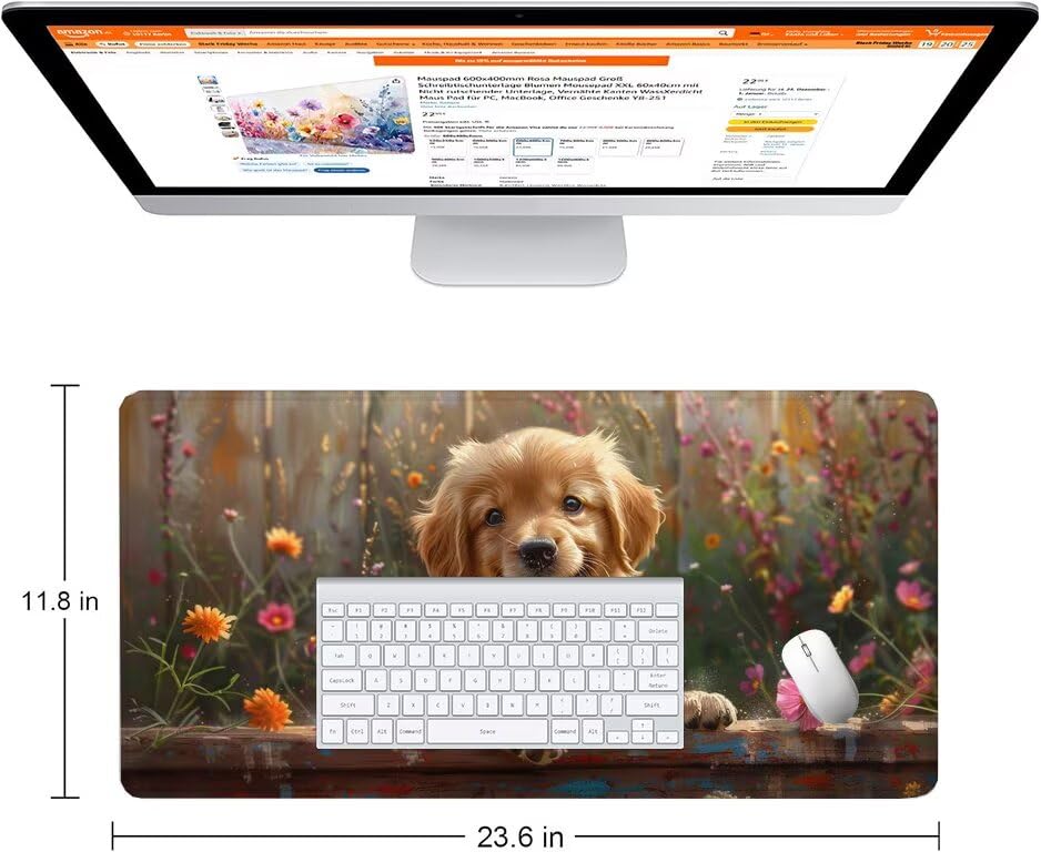 Schreibtischunterlage Hund Mauspad XXL 100x50cm Mousepad Tiere Gaming Mauspad mit Nicht rutschender Unterlage, Vernähte Kanten WassXerdicht Anti-Rutsch Maus Pad für Laptop, Office Geschenke F0-1175 Bild 2