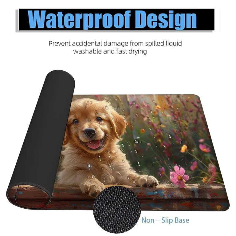 Schreibtischunterlage Hund Mauspad XXL 100x50cm Mousepad Tiere Gaming Mauspad mit Nicht rutschender Unterlage, Vernähte Kanten WassXerdicht Anti-Rutsch Maus Pad für Laptop, Office Geschenke F0-1175 Bild 4