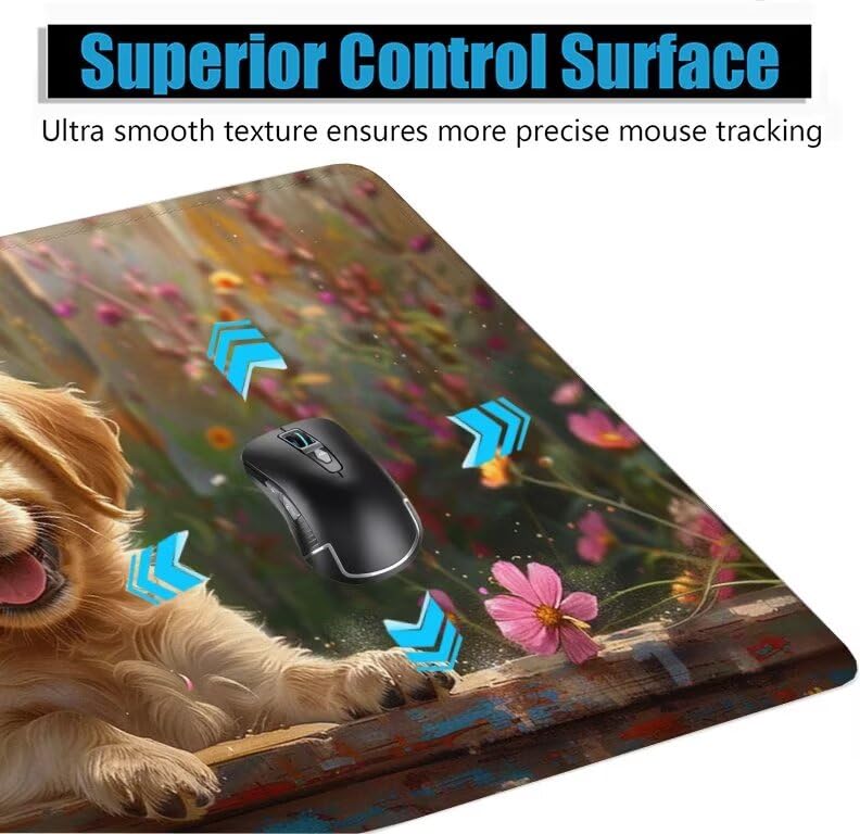 Schreibtischunterlage Hund Mauspad XXL 100x50cm Mousepad Tiere Gaming Mauspad mit Nicht rutschender Unterlage, Vernähte Kanten WassXerdicht Anti-Rutsch Maus Pad für Laptop, Office Geschenke F0-1175 Bild 5