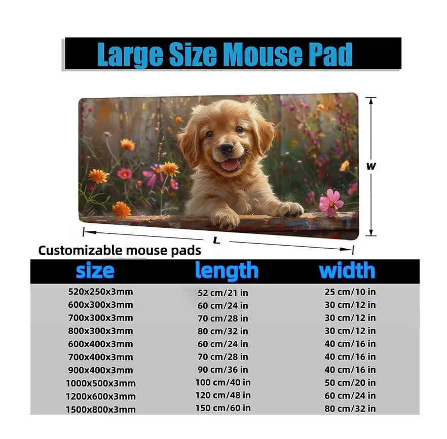 Schreibtischunterlage Hund Mauspad XXL 100x50cm Mousepad Tiere Gaming Mauspad mit Nicht rutschender Unterlage, Vernähte Kanten WassXerdicht Anti-Rutsch Maus Pad für Laptop, Office Geschenke F0-1175 Bild 6