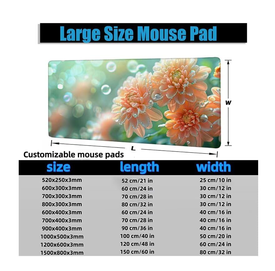 Schreibtischunterlage Anlage Mauspad XXL 120x60cm Mousepad Blume Gaming Mauspad mit Nicht rutschender Unterlage, Vernähte Kanten WassXerdicht Anti-Rutsch Maus Pad für PC, Office Geschenke F0-1184 Bild 6