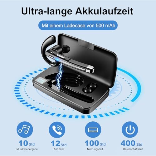 Headset Bluetooth 6.1 mit CVC8.0 Noise Cancelling Dual Mikrofon 100 Std Spielzeit In Ear Kopfhörer Zwei-Geräte-Verbindung Headset mit LED Ladebox Freisprech Handy Ohrhörer für Autofahren/Business/Büro Bild 4
