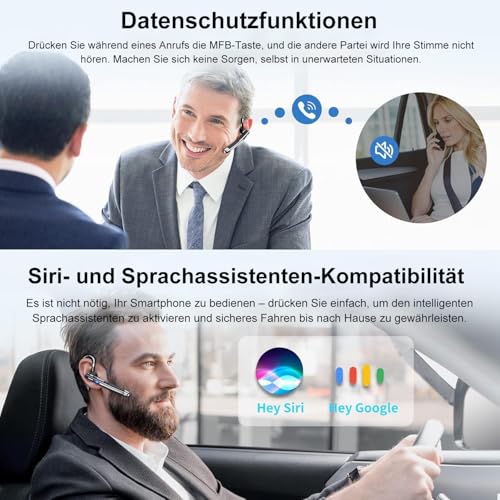 Headset Bluetooth 6.1 mit CVC8.0 Noise Cancelling Dual Mikrofon 100 Std Spielzeit In Ear Kopfhörer Zwei-Geräte-Verbindung Headset mit LED Ladebox Freisprech Handy Ohrhörer für Autofahren/Business/Büro Bild 5
