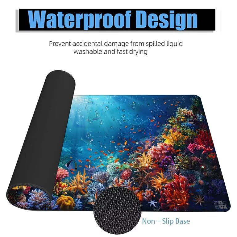 Schreibtischunterlage Blau Mauspad XXL 120x60cm Mousepad Seestern Gaming Mauspad mit Nicht rutschender Unterlage, Vernähte Kanten WassXerdicht Anti-Rutsch Maus Pad für PC, Office Geschenke F0-1181 Bild 4