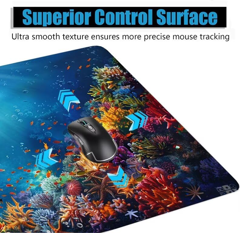 Schreibtischunterlage Blau Mauspad XXL 120x60cm Mousepad Seestern Gaming Mauspad mit Nicht rutschender Unterlage, Vernähte Kanten WassXerdicht Anti-Rutsch Maus Pad für PC, Office Geschenke F0-1181 Bild 5