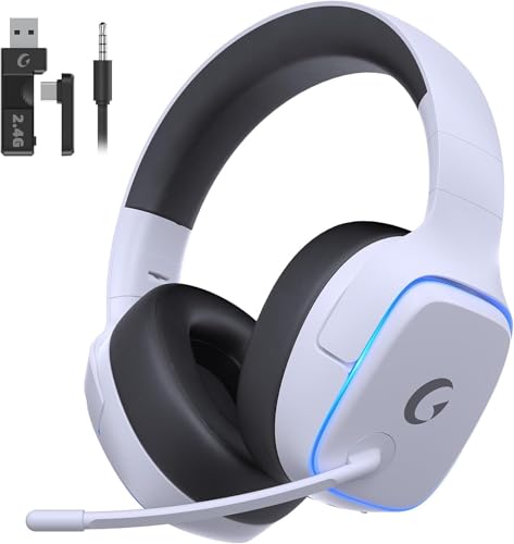 Gvyugke Wireless Gaming Headset mit Mikrofon für PS5/PS4/PC/Switch/Mac, 2.4GHz & BT 5.3 Kabellos (≤20ms) & 3.5mm Kabel Kopfhörer, Noise Cancelling Mic, 7.1 Surround, 70H Akku, RGB, Faltbar Bild 1