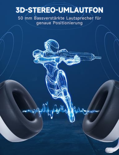 Gvyugke Wireless Gaming Headset mit Mikrofon für PS5/PS4/PC/Switch/Mac, 2.4GHz & BT 5.3 Kabellos (≤20ms) & 3.5mm Kabel Kopfhörer, Noise Cancelling Mic, 7.1 Surround, 70H Akku, RGB, Faltbar Bild 3