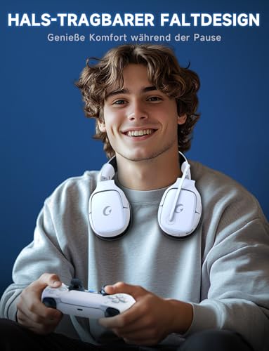 Gvyugke Wireless Gaming Headset mit Mikrofon für PS5/PS4/PC/Switch/Mac, 2.4GHz & BT 5.3 Kabellos (≤20ms) & 3.5mm Kabel Kopfhörer, Noise Cancelling Mic, 7.1 Surround, 70H Akku, RGB, Faltbar Bild 6