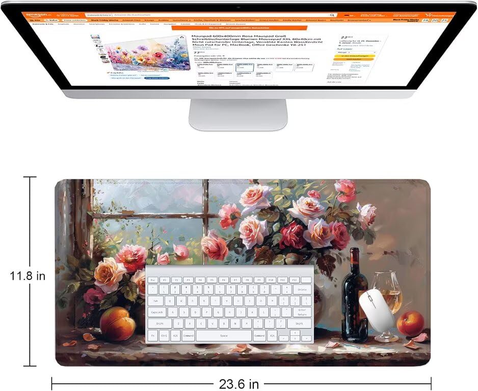 Schreibtischunterlage Retro Mauspad XXL 120x60cm Mousepad Vase Gaming Mauspad mit Nicht rutschender Unterlage, Vernähte Kanten WassXerdicht Anti-Rutsch Maus Pad für Laptop, Office Geschenke F0-1187 Bild 2