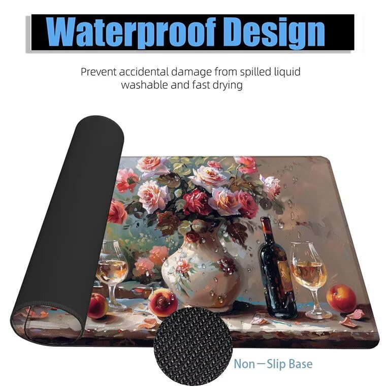Schreibtischunterlage Retro Mauspad XXL 120x60cm Mousepad Vase Gaming Mauspad mit Nicht rutschender Unterlage, Vernähte Kanten WassXerdicht Anti-Rutsch Maus Pad für Laptop, Office Geschenke F0-1187 Bild 4