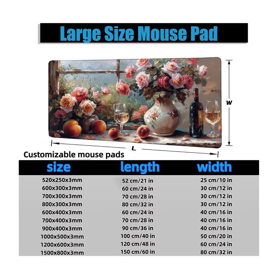 Schreibtischunterlage Retro Mauspad XXL 120x60cm Mousepad Vase Gaming Mauspad mit Nicht rutschender Unterlage, Vernähte Kanten WassXerdicht Anti-Rutsch Maus Pad für Laptop, Office Geschenke F0-1187 Bild 6