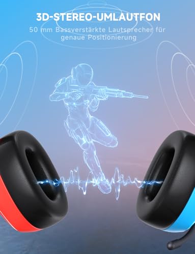 Gvyugke Wireless Gaming Headset mit Mikrofon für PS5/PS4/PC/Switch/Mac, 2.4GHz & BT 5.3 Kabellos (≤20ms) & 3.5mm Kabel Kopfhörer, Noise Cancelling Mic, 7.1 Surround, 70H Akku, RGB, Faltbar Bild 3