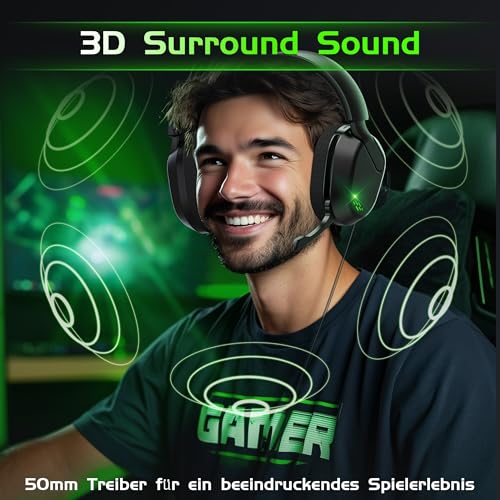 Gvyugke Wireless Gaming Headset für Xbox Series X|S/One, PS5, PS4, PC, Switch, Mac, 2.4GHz & Bluetooth 5.4 Kabelloses & 3.5 mm Kopfhörer mit Noise-Cancelling Mikrofon, Flip-to-Mute Funktion Bild 5