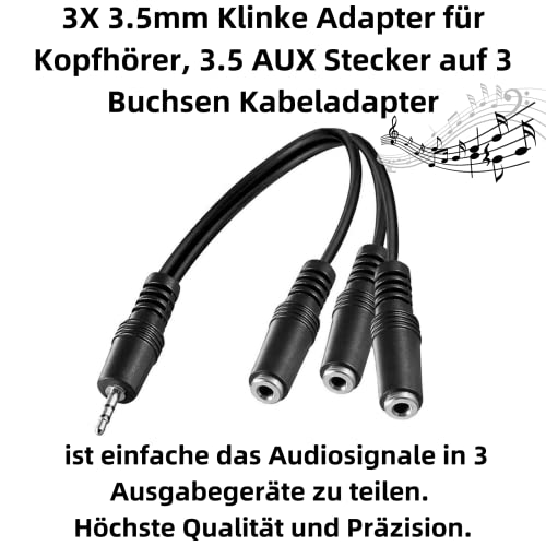 F57S Audio Kabel Splitter Adapter 3,5mm Klinke auf 3X 3,5mm Buchse MP3 Handy PC, 3 Wege Kopfhörer Splitter für PC Gaming Headset, PS4, Xbox One, Smartphones und Laptops, ca. 30cm (Packung mit 2) Bild 2