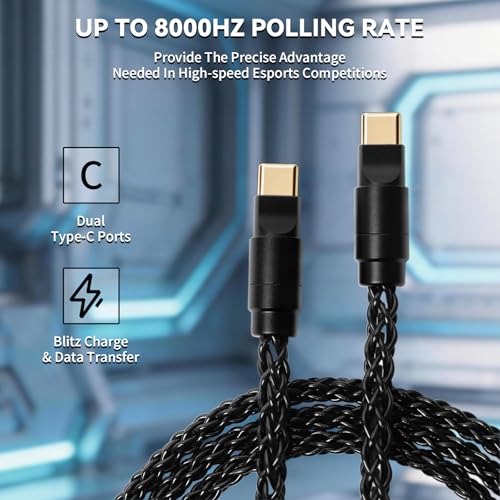 ATTACK SHARK C07PRO 8 KHz 2-in-1 Typc C Gaming-Tastaturkabel, RGB-Beleuchtung, Braided Dual-USB-C-Ladekabel aus Single Crystal Copper, CNC 6063-Aluminium, für Mäuse/PC/MacBook/Gamer, 1,56m(Schwarz) Bild 3