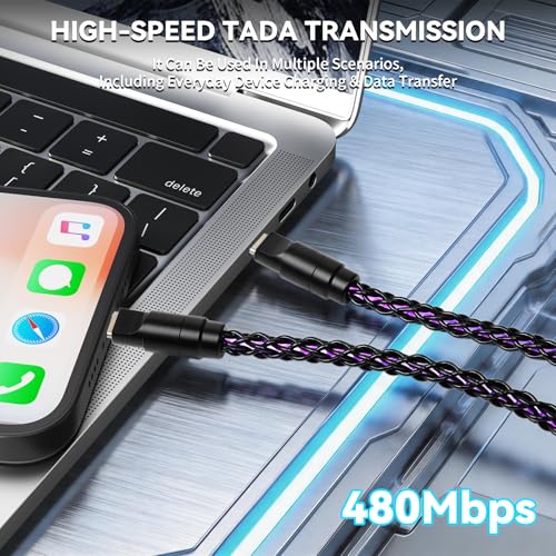 ATTACK SHARK C07PRO 8 KHz 2-in-1 Typc C Gaming-Tastaturkabel, RGB-Beleuchtung, Braided Dual-USB-C-Ladekabel aus Single Crystal Copper, CNC 6063-Aluminium, für Mäuse/PC/MacBook/Gamer, 1,56m(Schwarz) Bild 7