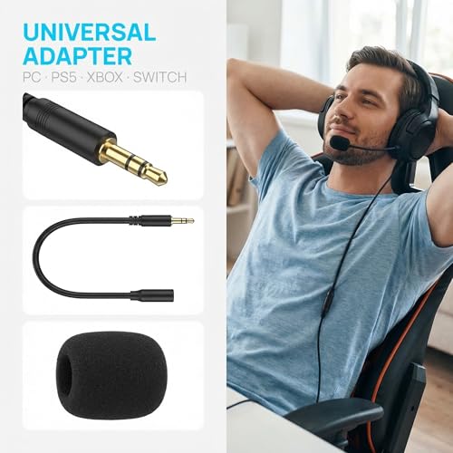2 Stück Leichtes Gaming Headset mit Abnehmbarem Mikrofon und Schwammpolster Geeignet für Heimcomputer und Kopfhörer Beim Kompetitiven in Schwarz Bild 3