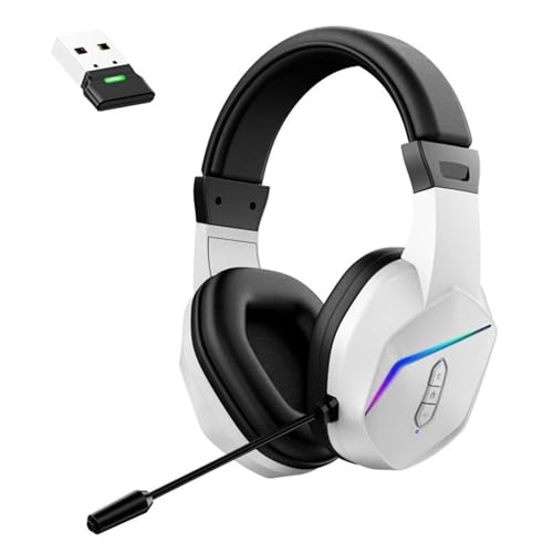 Bewinner Kabelloses Gaming-Headset mit Mikrofon mit Geräuschunterdrückung |2,4 G + Bluetooth 5.4 Dual-Modus, 40 Stunden Spielzeit und RGB-Beleuchtung für PC (White) Bild 1