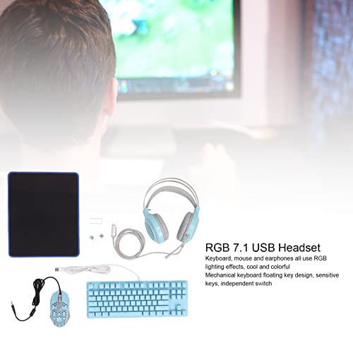 RGB-Beleuchtung, Mechanische Gaming-Tastatur, Maus, 7.1, USB-Headset, Leichtes, Komfortables Spielset für Gaming-Enthusiasten, ABS, Blau, 1 Set Bild 7