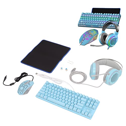 Computer-Gaming-Kit, Hohe Empfindlichkeit, RGB-Beleuchtung, Mechanische Tastatur, Maus, Headset für Desktop-Notebook-Computer, ABS, Blau, 1 Set Bild 3
