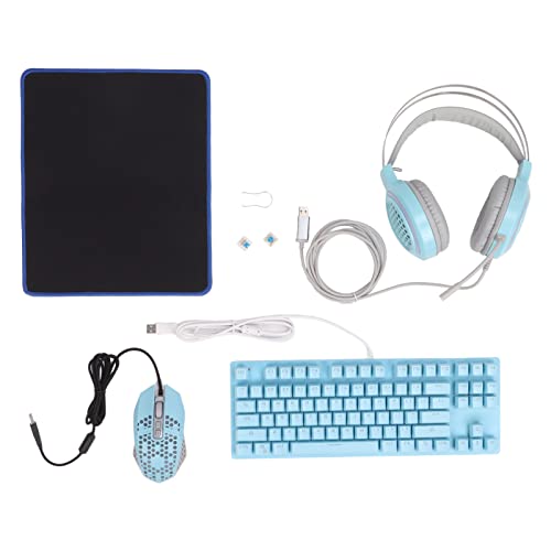 Computer-Gaming-Kit, Hohe Empfindlichkeit, RGB-Beleuchtung, Mechanische Tastatur, Maus, Headset für Desktop-Notebook-Computer, ABS, Blau, 1 Set Bild 6