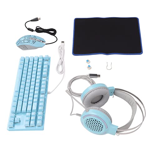 Computer-Gaming-Kit, Hohe Empfindlichkeit, RGB-Beleuchtung, Mechanische Tastatur, Maus, Headset für Desktop-Notebook-Computer, ABS, Blau, 1 Set Bild 7