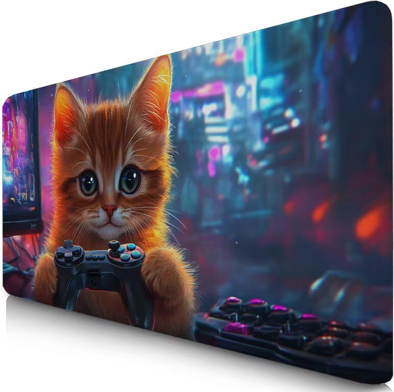 Schreibtischunterlage Katze Mauspad XXL 120x60cm Mousepad Tiere Gaming Mauspad mit Nicht rutschender Unterlage, Vernähte Kanten WassXerdicht Anti-Rutsch Maus Pad für Laptop, Office Geschenke F0-1193 Bild 1