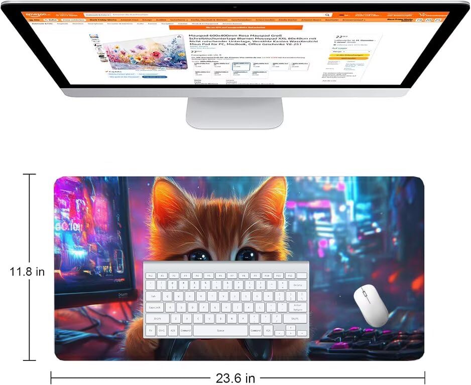 Schreibtischunterlage Katze Mauspad XXL 120x60cm Mousepad Tiere Gaming Mauspad mit Nicht rutschender Unterlage, Vernähte Kanten WassXerdicht Anti-Rutsch Maus Pad für Laptop, Office Geschenke F0-1193 Bild 2
