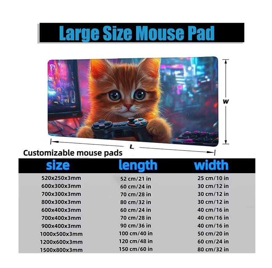 Schreibtischunterlage Katze Mauspad XXL 120x60cm Mousepad Tiere Gaming Mauspad mit Nicht rutschender Unterlage, Vernähte Kanten WassXerdicht Anti-Rutsch Maus Pad für Laptop, Office Geschenke F0-1193 Bild 6