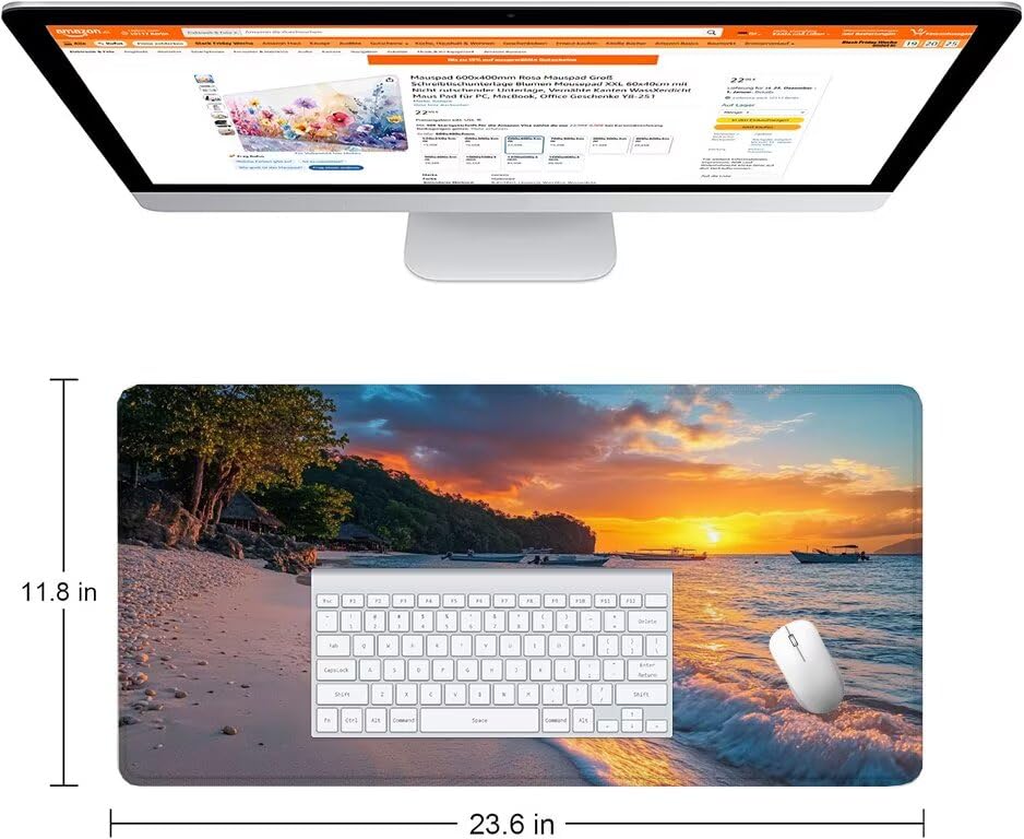 Schreibtischunterlage Strand Mauspad XXL 120x60cm Mousepad Landschaft Gaming Mauspad mit Nicht rutschender Unterlage, Vernähte Kanten WassXerdicht Anti-Rutsch Maus Pad für PC, MacBook, Laptop F0-1196 Bild 2