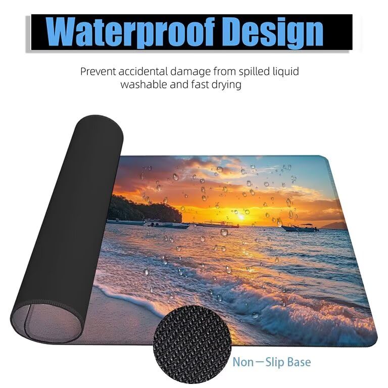 Schreibtischunterlage Strand Mauspad XXL 120x60cm Mousepad Landschaft Gaming Mauspad mit Nicht rutschender Unterlage, Vernähte Kanten WassXerdicht Anti-Rutsch Maus Pad für PC, MacBook, Laptop F0-1196 Bild 4
