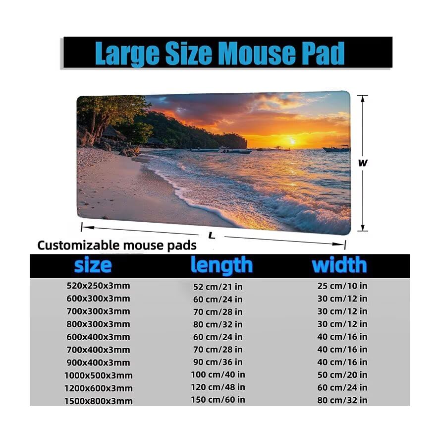 Schreibtischunterlage Strand Mauspad XXL 120x60cm Mousepad Landschaft Gaming Mauspad mit Nicht rutschender Unterlage, Vernähte Kanten WassXerdicht Anti-Rutsch Maus Pad für PC, MacBook, Laptop F0-1196 Bild 6