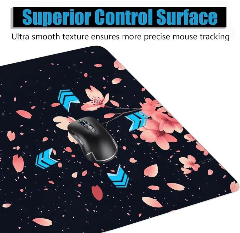 Schreibtischunterlage Schwarz Mauspad XXL 150x80cm Mousepad Kirschblüten Gaming Mauspad mit Nicht rutschender Unterlage, Vernähte Kanten WassXerdicht Anti-Rutsch Maus Pad für MacBook, Office F0-1199 Bild 5