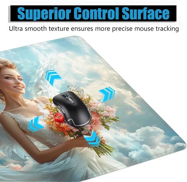 Schreibtischunterlage Weiß Mauspad XXL 120x60cm Mousepad Flügel Gaming Mauspad mit Nicht rutschender Unterlage, Vernähte Kanten WassXerdicht Anti-Rutsch Maus Pad für Laptop, Office Geschenke F0-1190 Bild 5