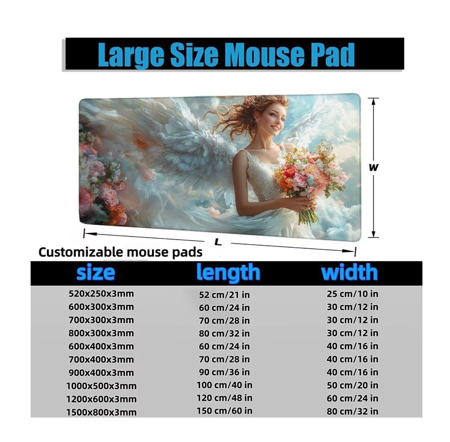 Schreibtischunterlage Weiß Mauspad XXL 150x80cm Mousepad Flügel Gaming Mauspad mit Nicht rutschender Unterlage, Vernähte Kanten WassXerdicht Anti-Rutsch Maus Pad für Laptop, Office Geschenke F0-1190 Bild 6